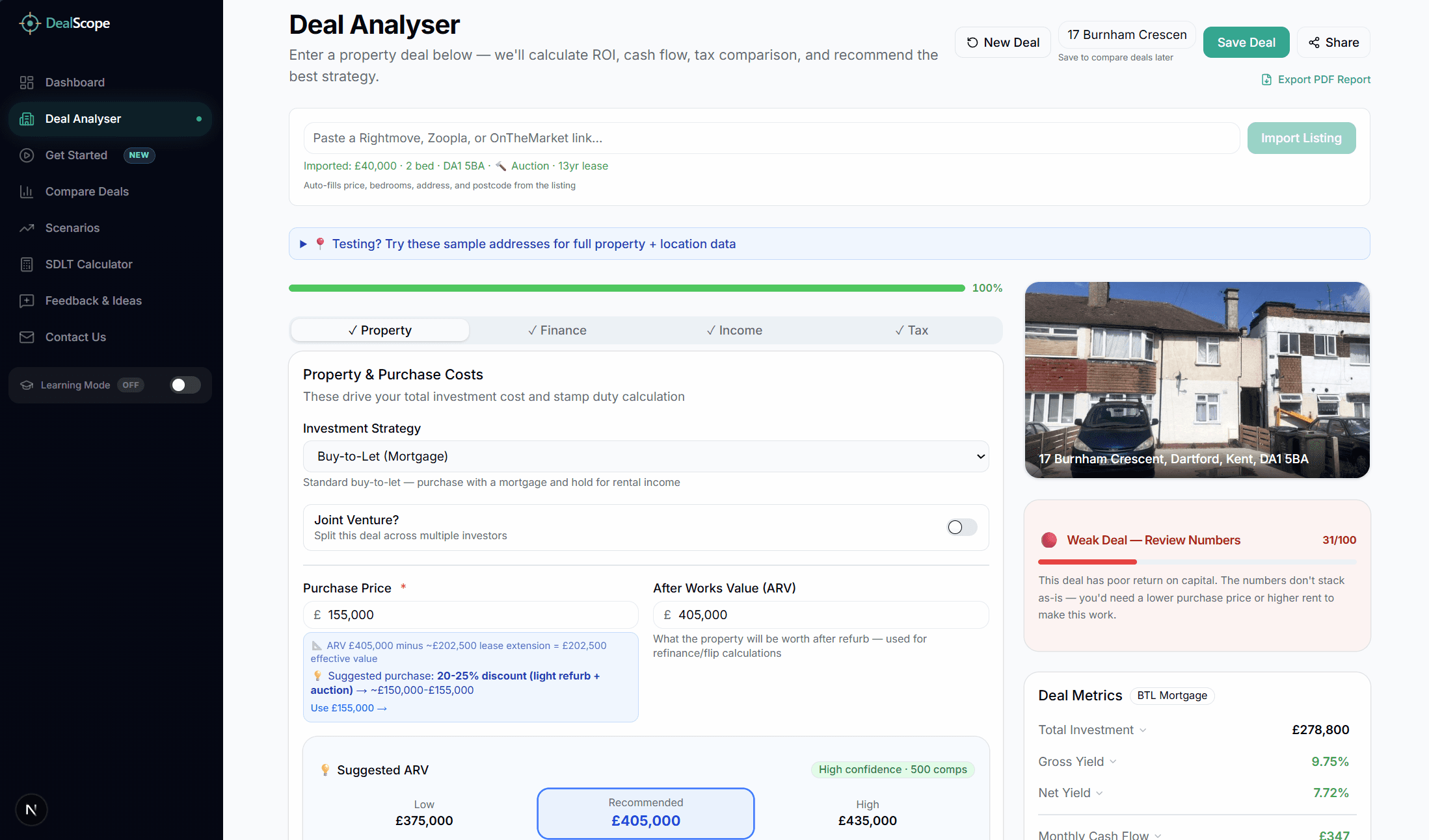 DealScope deal analysis view